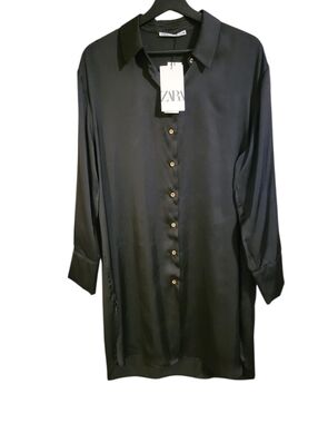 Zara Black Long Sleeve Tunic Shirt Dress